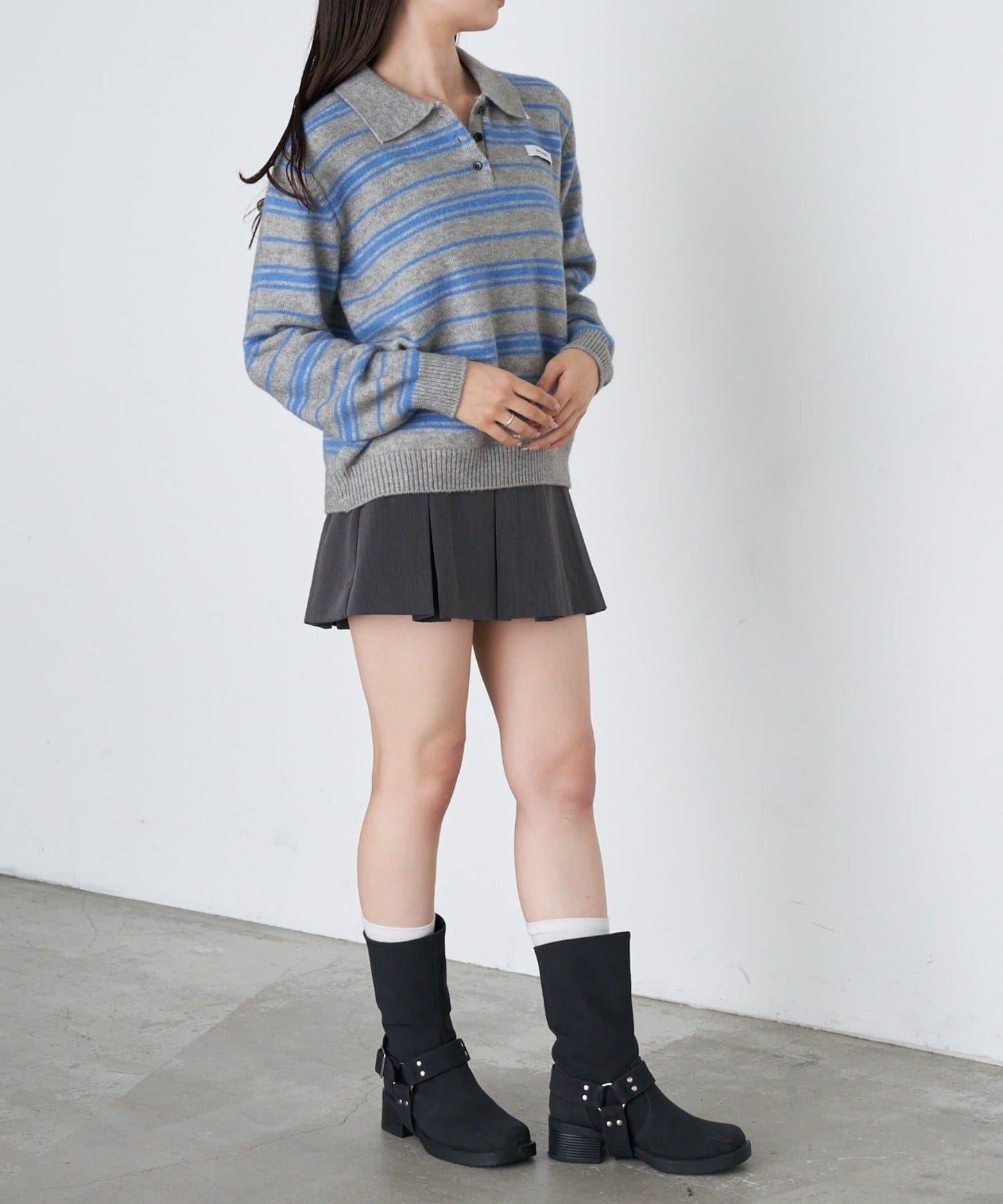 條紋翻領針織衫