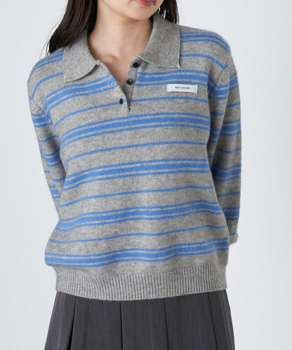 條紋翻領針織衫