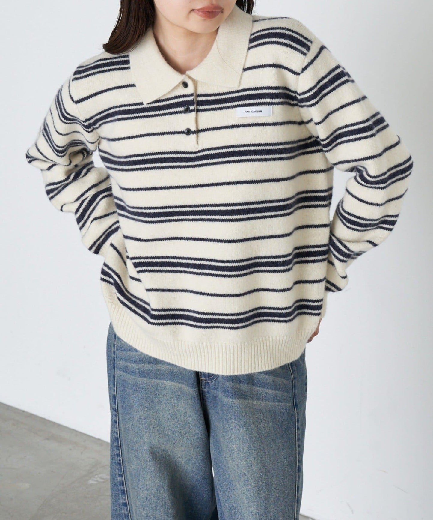 條紋翻領針織衫