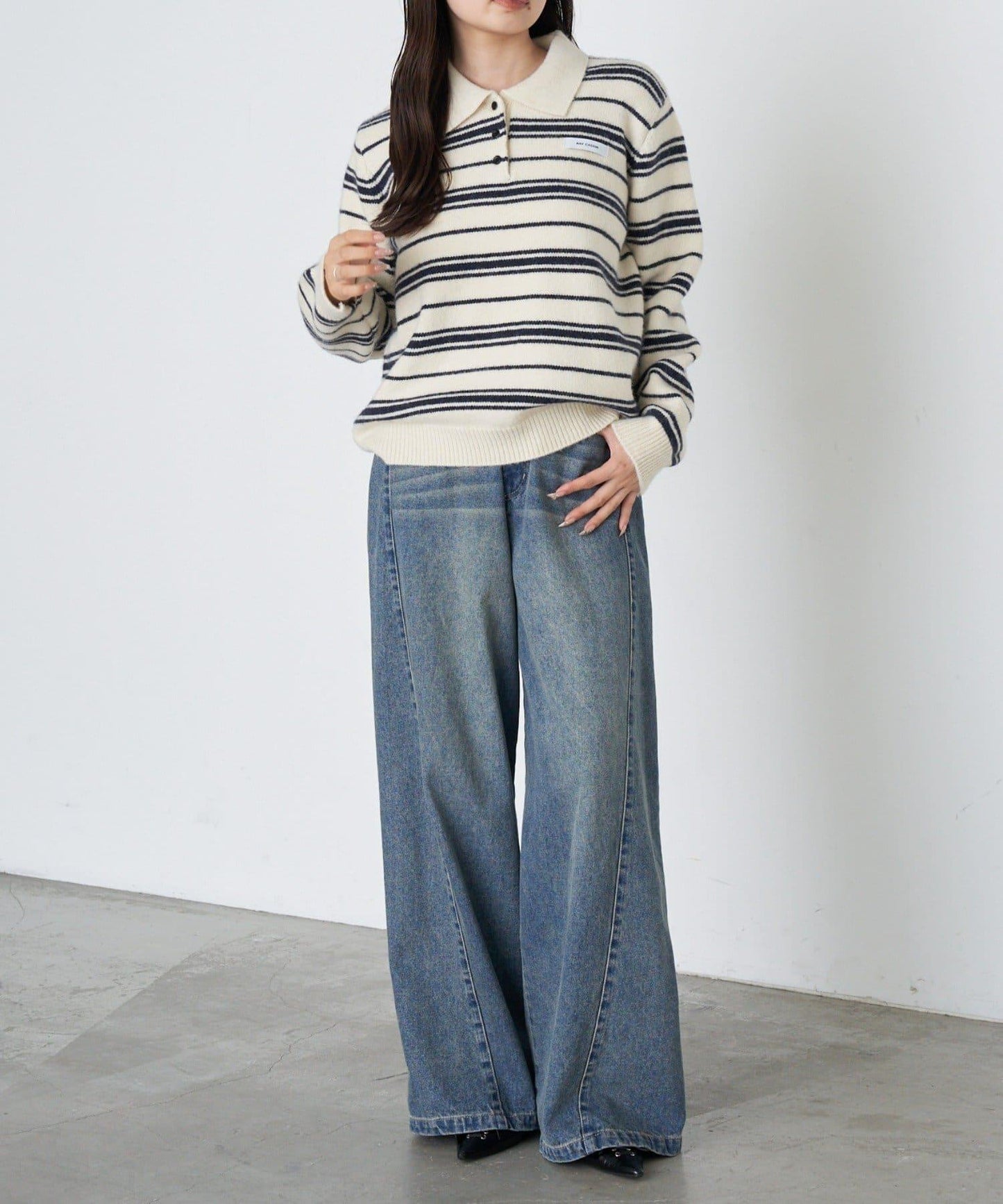 條紋翻領針織衫