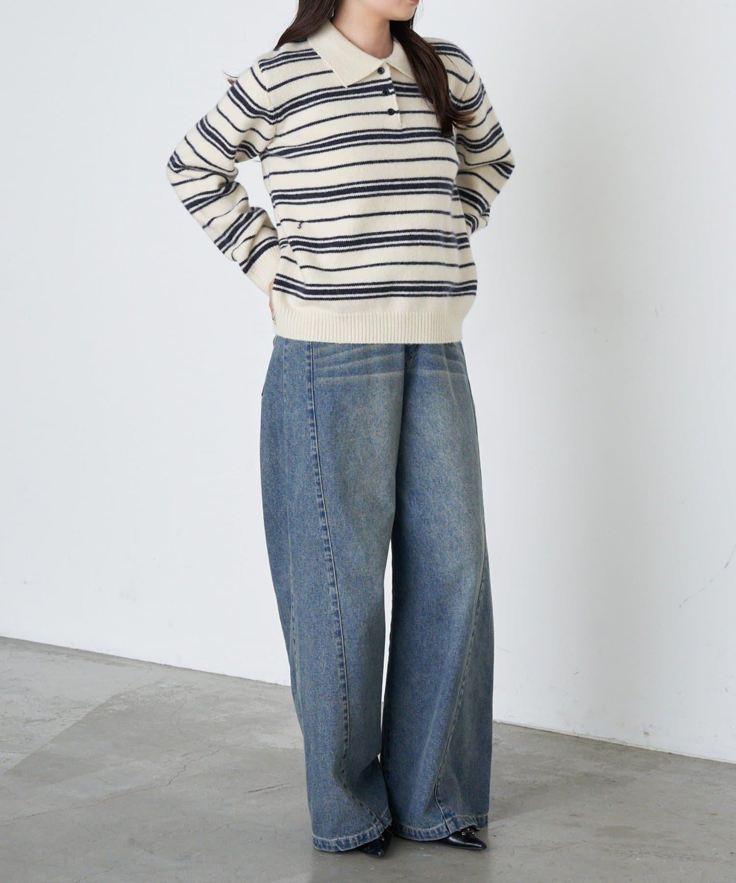 條紋翻領針織衫