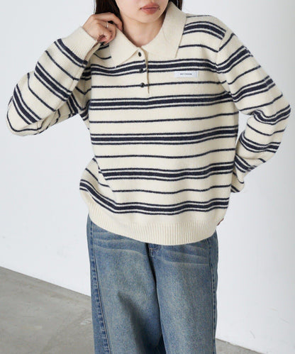 條紋翻領針織衫