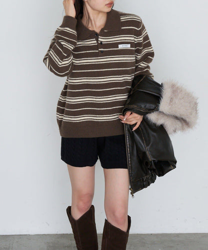 條紋翻領針織衫
