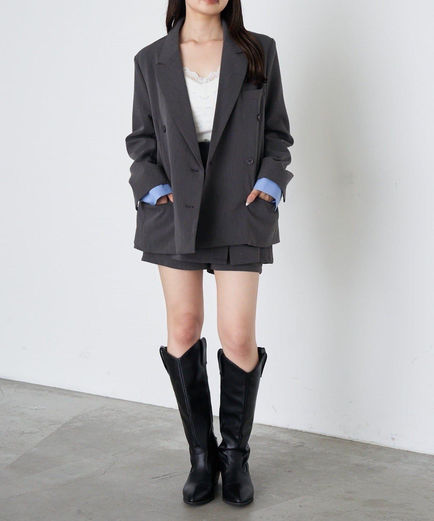 【RAY CASSIN】開衩疊穿半身裙褲