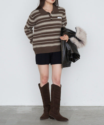 條紋翻領針織衫