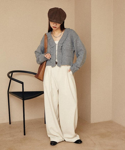 荷葉邊釦子開衫