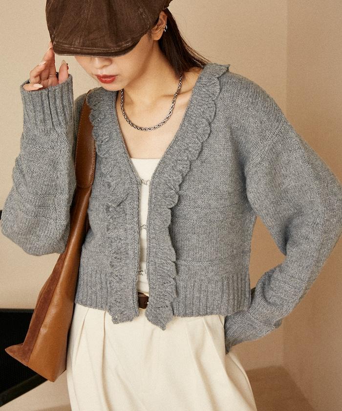 荷葉邊釦子開衫