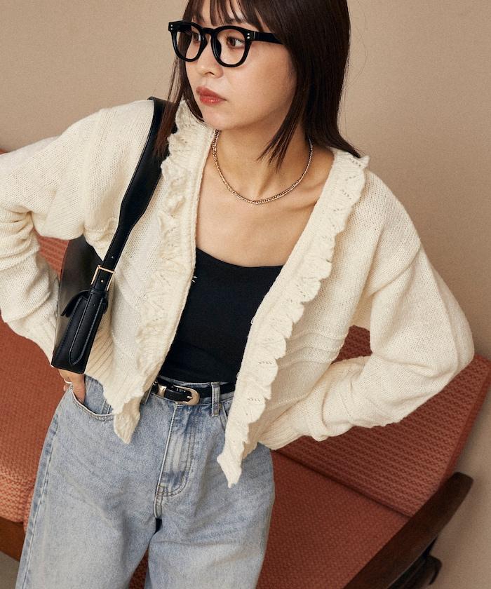 荷葉邊釦子開衫