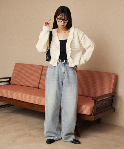 荷葉邊釦子開衫