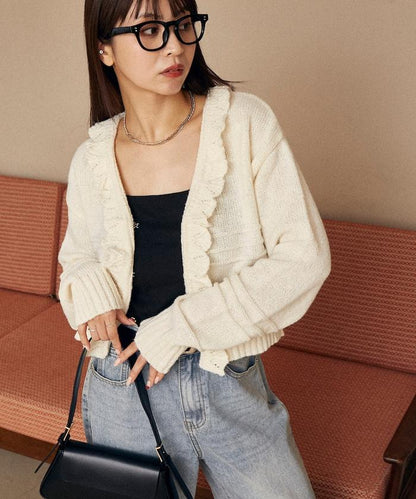 荷葉邊釦子開衫