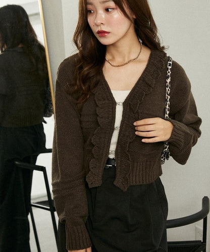 荷葉邊釦子開衫