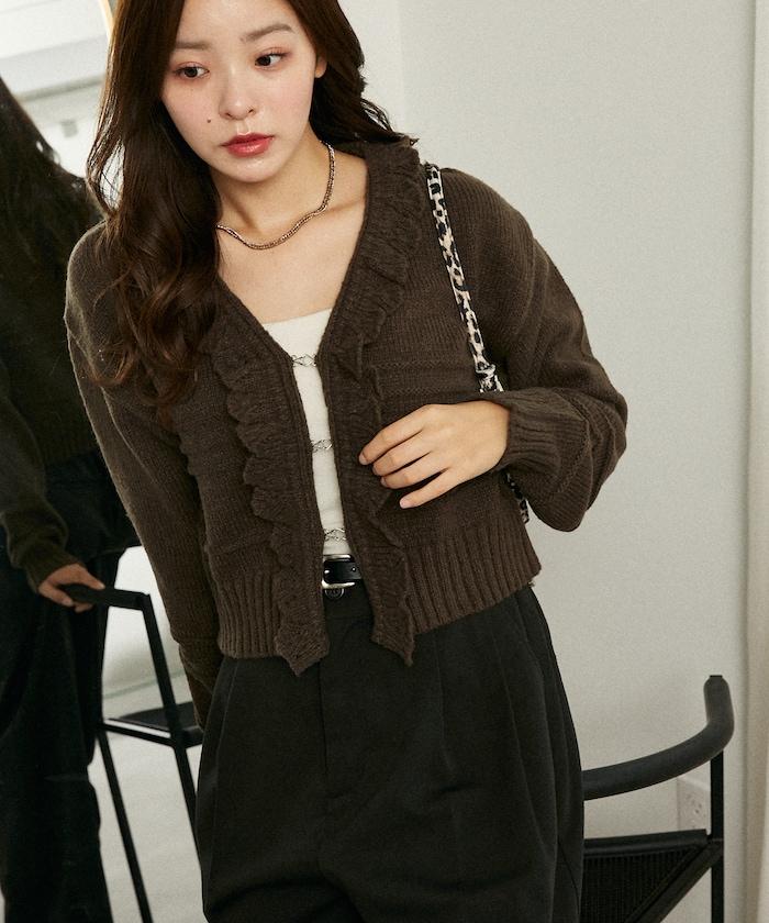 荷葉邊釦子開衫