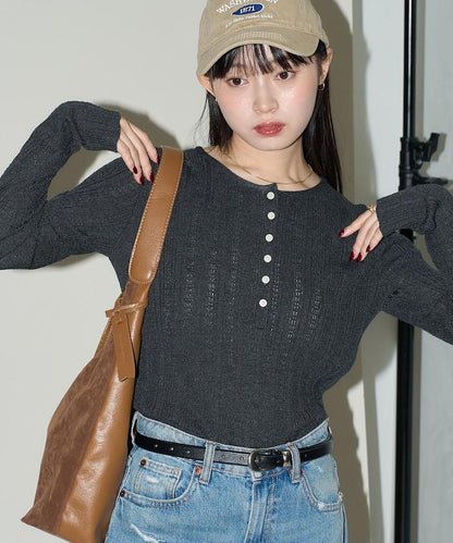 羅紋針織亨利領毛衣