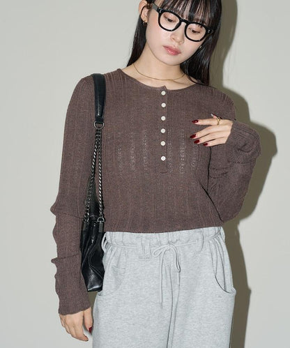 羅紋針織亨利領毛衣