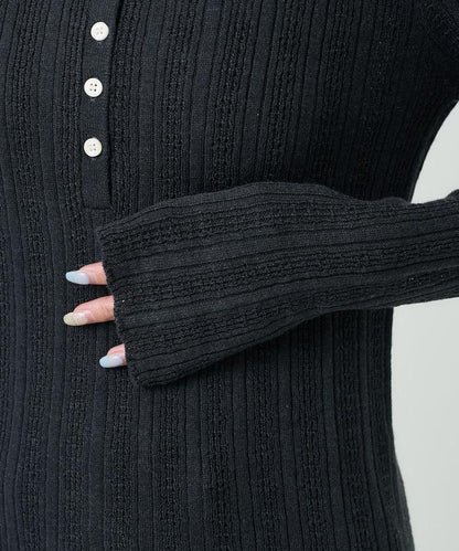 羅紋針織亨利領毛衣