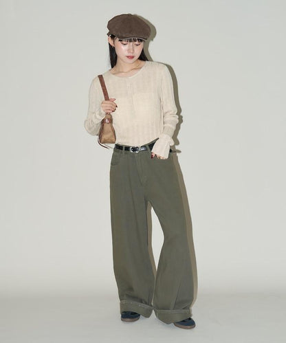 羅紋針織亨利領毛衣