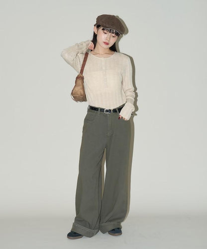 羅紋針織亨利領毛衣