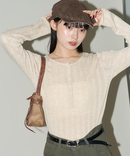 羅紋針織亨利領毛衣