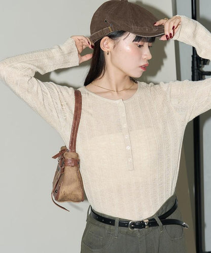 羅紋針織亨利領毛衣