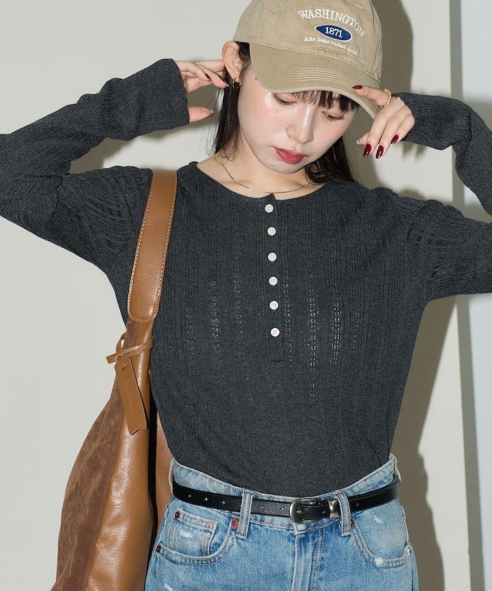 羅紋針織亨利領毛衣