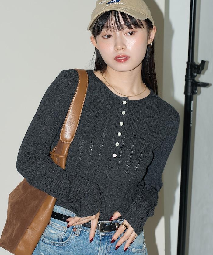 羅紋針織亨利領毛衣