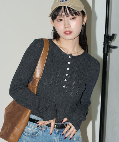 羅紋針織亨利領毛衣