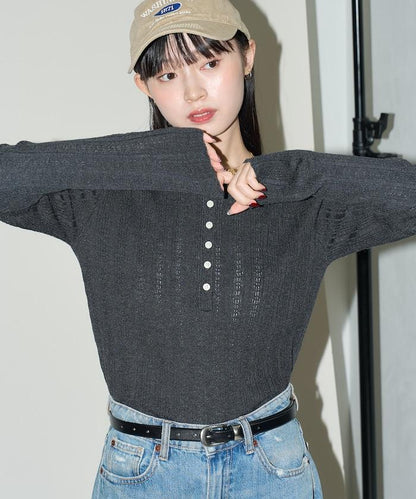 羅紋針織亨利領毛衣