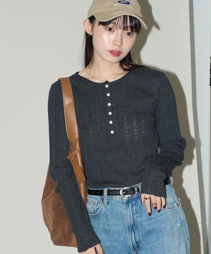 羅紋針織亨利領毛衣