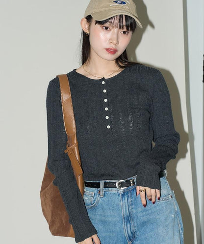 羅紋針織亨利領毛衣