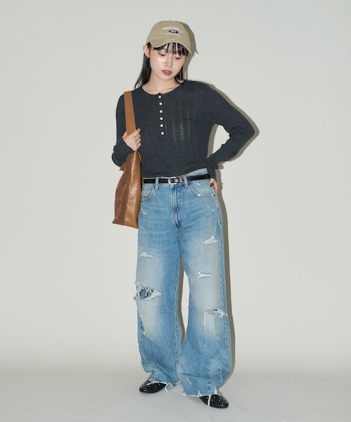 羅紋針織亨利領毛衣