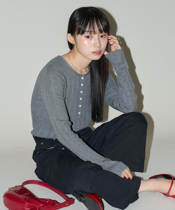 羅紋針織亨利領毛衣