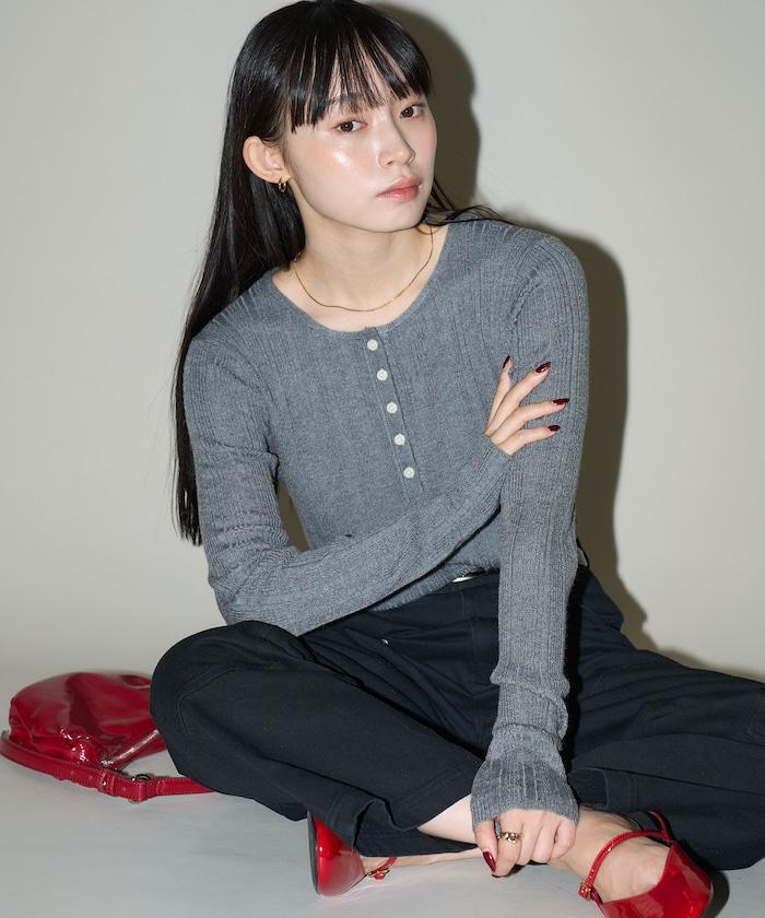 羅紋針織亨利領毛衣