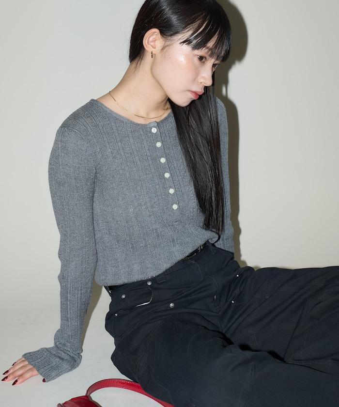 羅紋針織亨利領毛衣