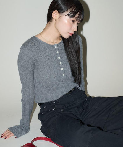 羅紋針織亨利領毛衣