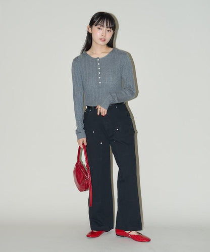 羅紋針織亨利領毛衣