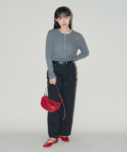 羅紋針織亨利領毛衣