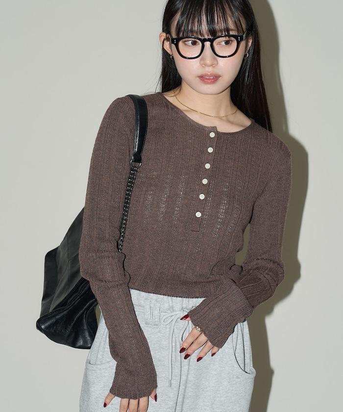 羅紋針織亨利領毛衣