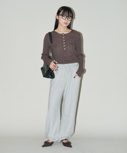 羅紋針織亨利領毛衣