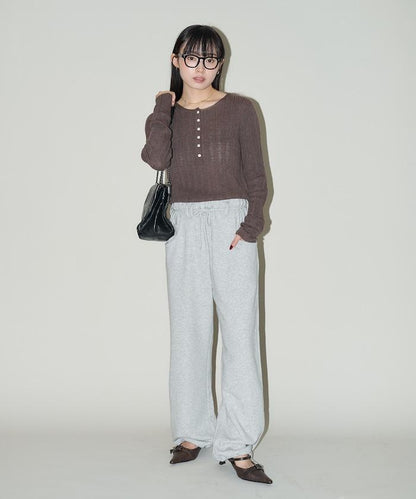 羅紋針織亨利領毛衣