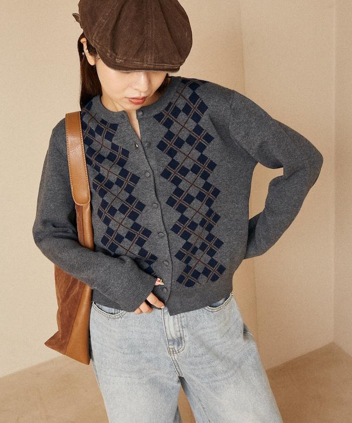 菱格紋提花針織開衫