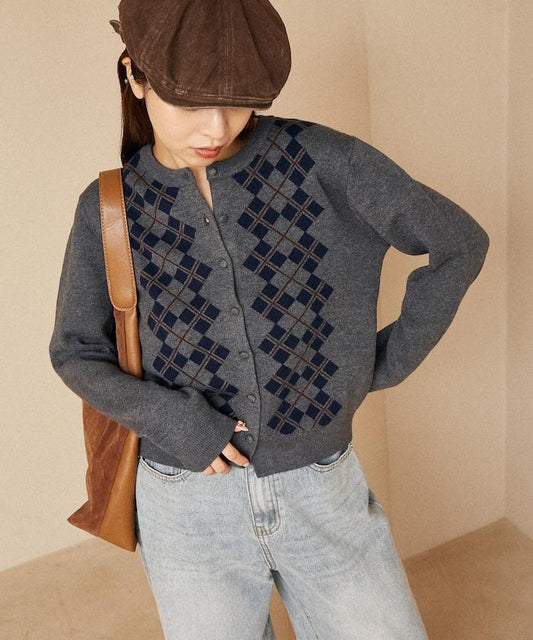 菱格紋提花針織開衫