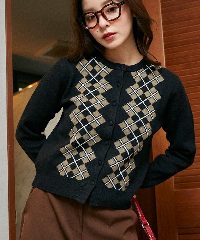 菱格紋提花針織開衫