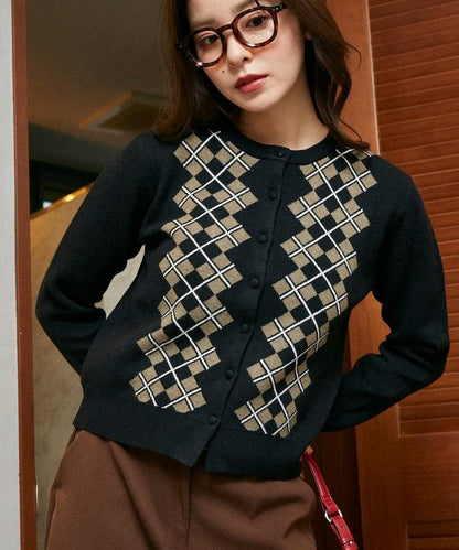 菱格紋提花針織開衫