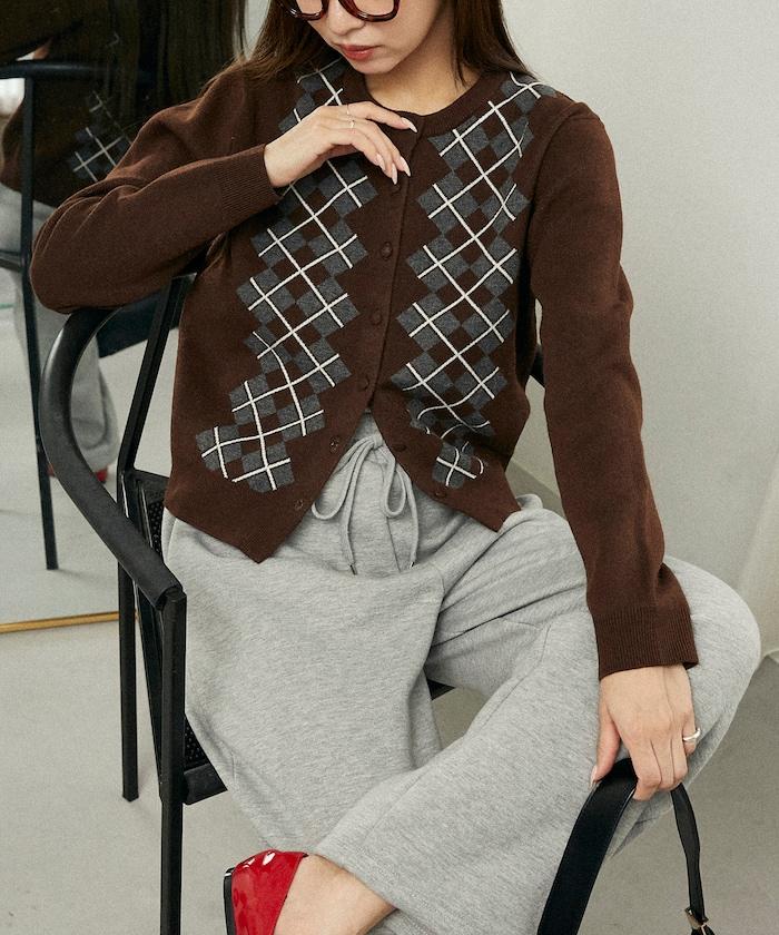 菱格紋提花針織開衫