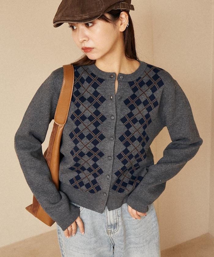 菱格紋提花針織開衫