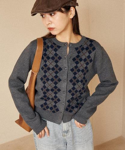 菱格紋提花針織開衫