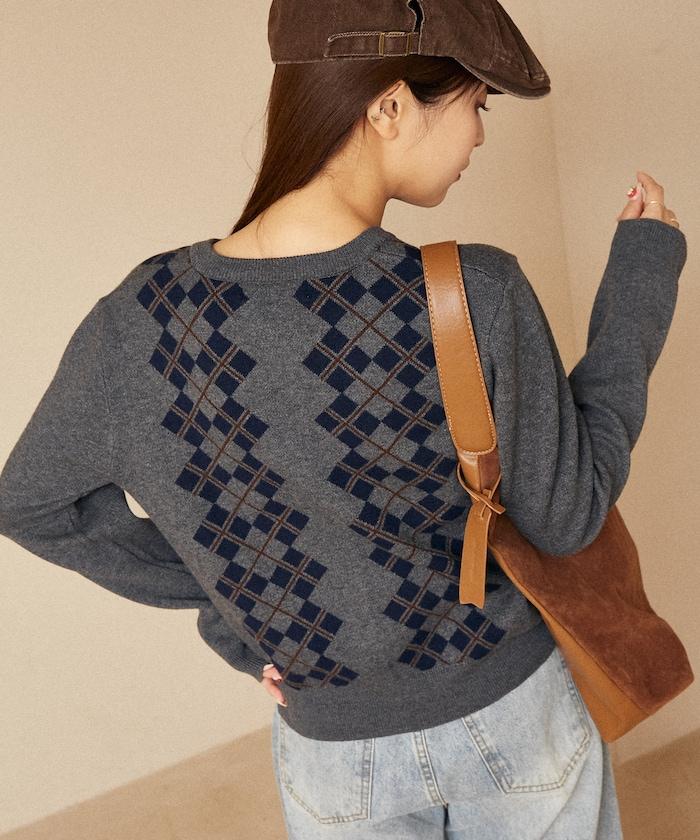 菱格紋提花針織開衫