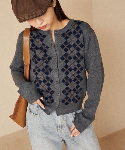 菱格紋提花針織開衫