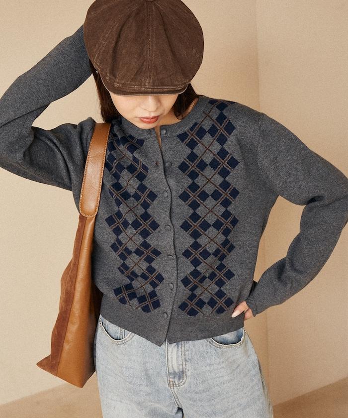 菱格紋提花針織開衫