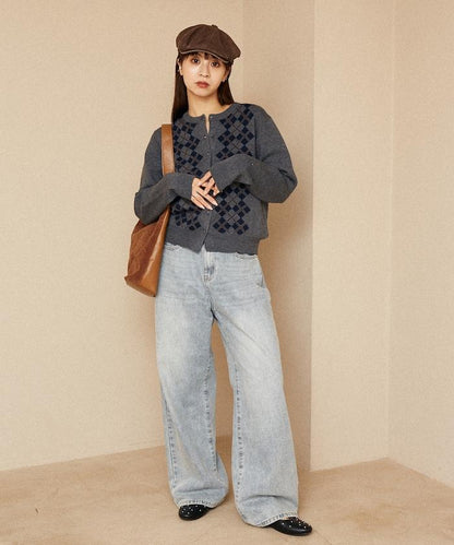 菱格紋提花針織開衫